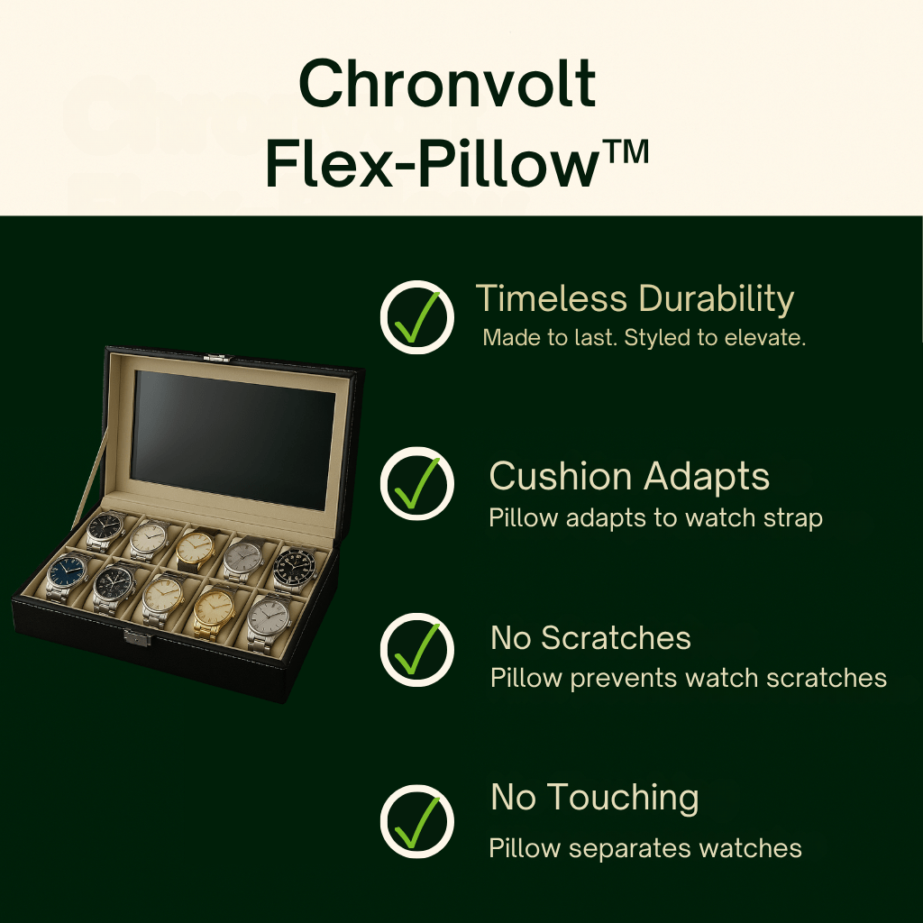 12-Slot Leather Watch Box – Large Display Case with Glass Lid | CHRONVAULT™
