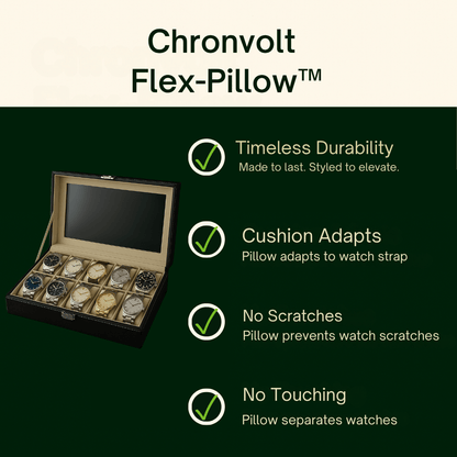 12-Slot Leather Watch Box – Large Display Case with Glass Lid | CHRONVAULT™