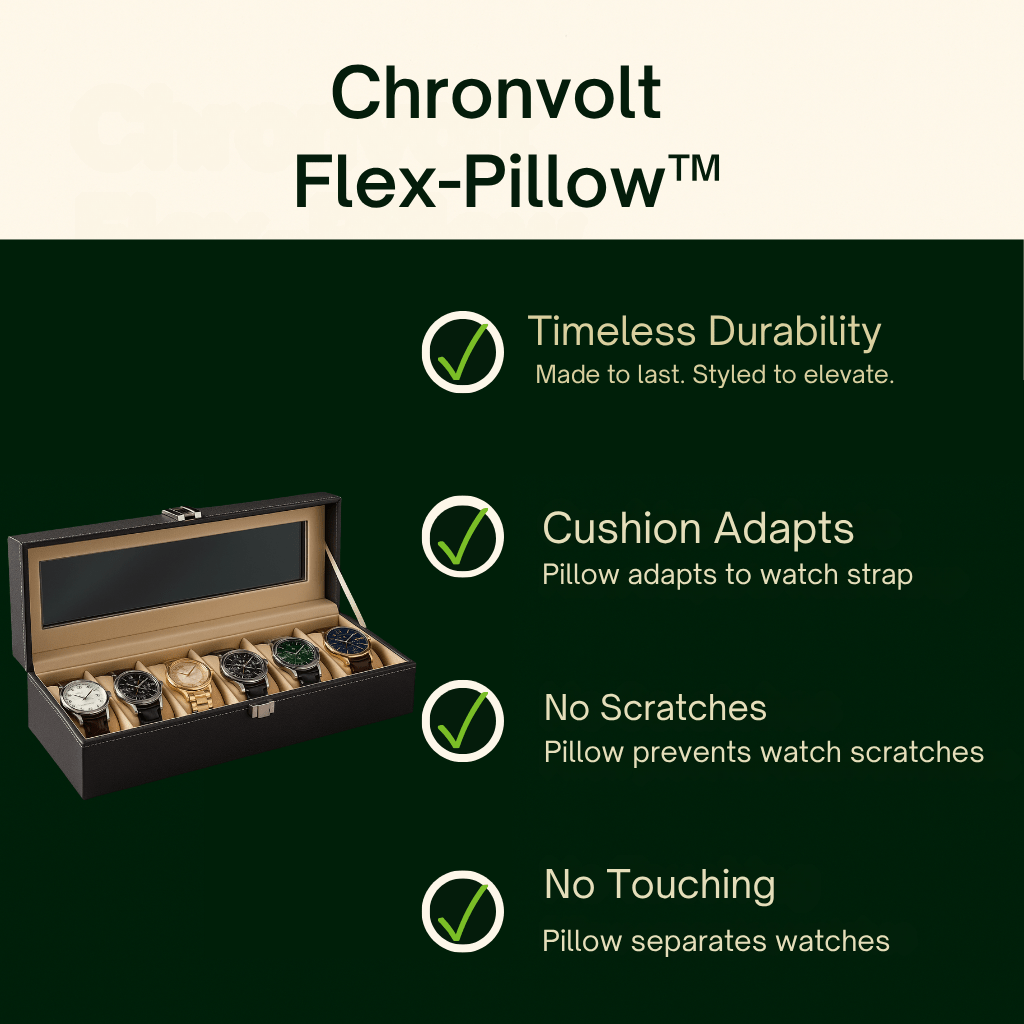 6-Slot Leather Watch Box – Compact Display Case with Glass Lid | CHRONVAULT™