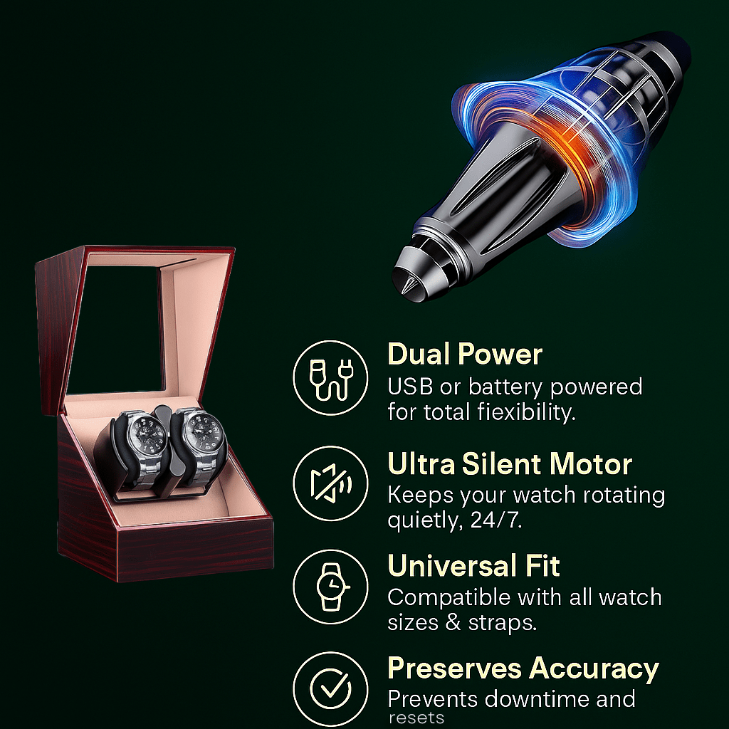 Wooden Dual Watch Winder – Piano Finish Display Box with Silent Motor | CHRONVAULT™