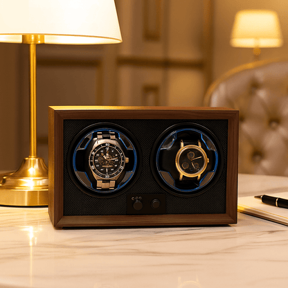 Double Watch Winder Box with Light – Wood Grain Display | CHRONVAULT™