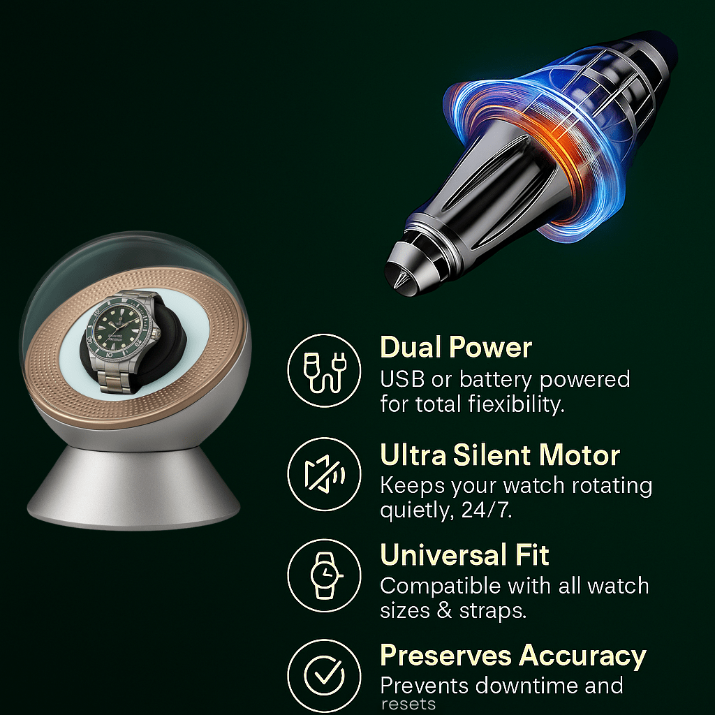 Watch Winder with Dome Cover – Intelligent Auto-Rotation & LED Light | CHRONVAULT™