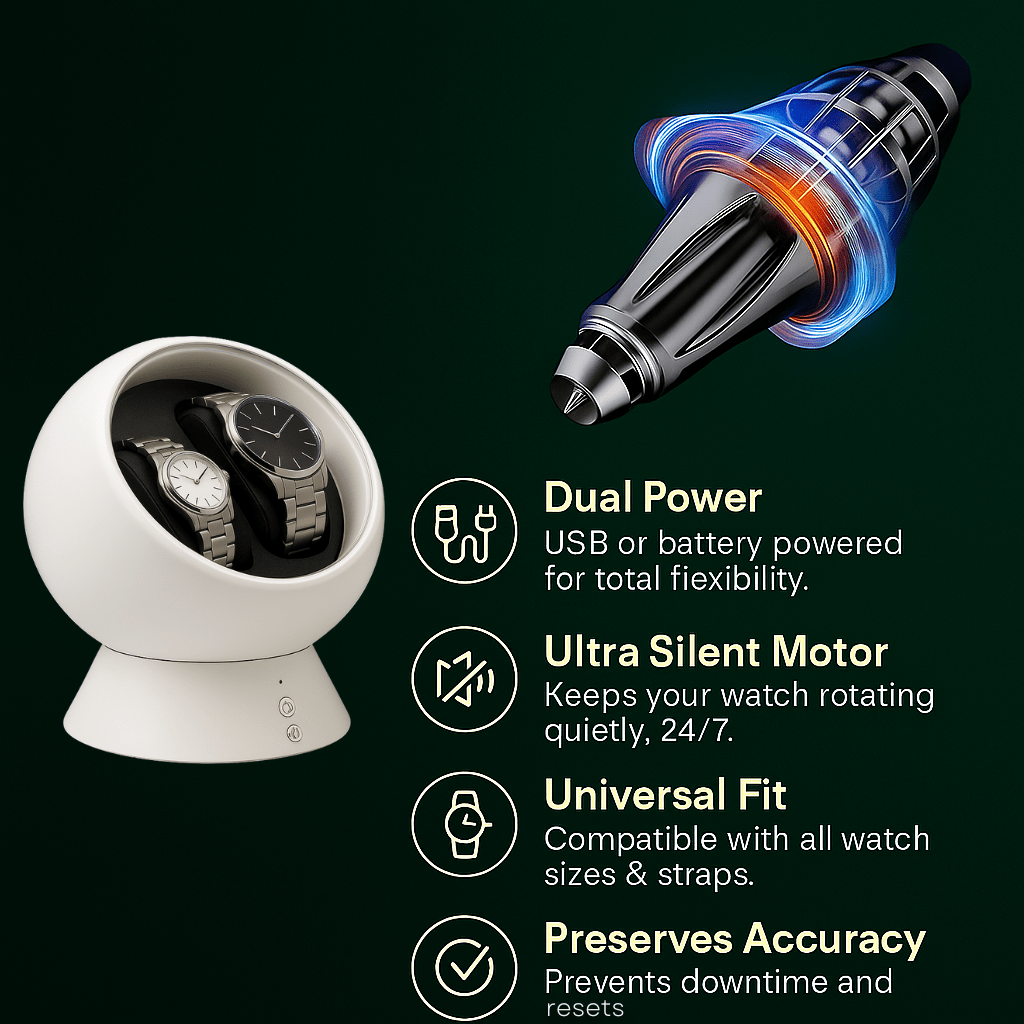 Dual Watch Winder – Compact Spherical Design with USB & Battery Power | CHRONVAULT™