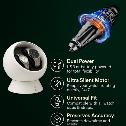 Dual Watch Winder – Compact Spherical Design with USB & Battery Power | CHRONVAULT™